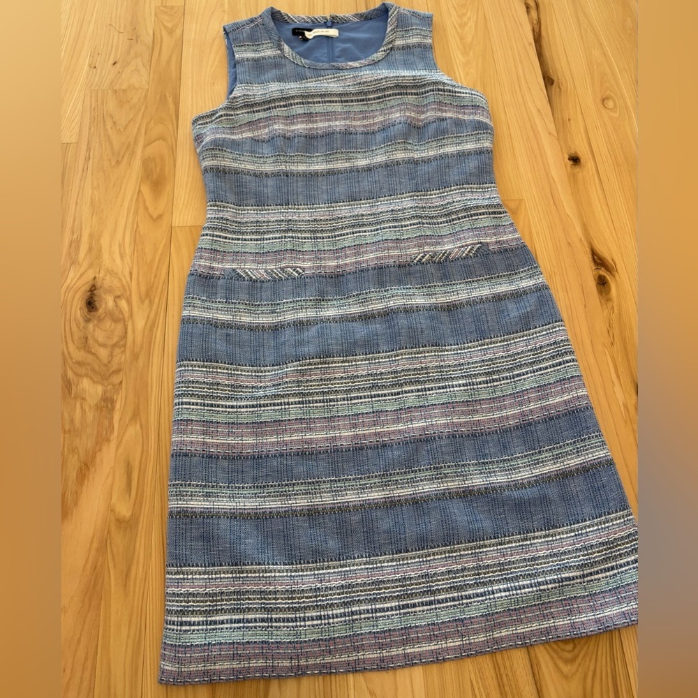 Talbots Blue Pastel Multicolor Polyester Blend Tweed Sheath Dress Size 10 Knee - Picture 7 of 14